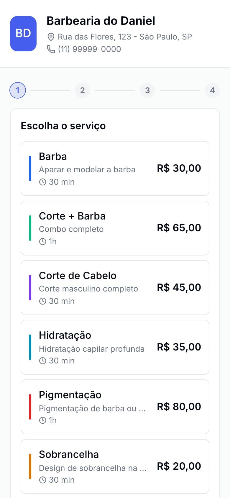 Cliente escolhendo o serviço